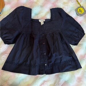 Calypso St. Barth Navy Blue Eyelet Cotton Blouse - Size Small ⚓️
